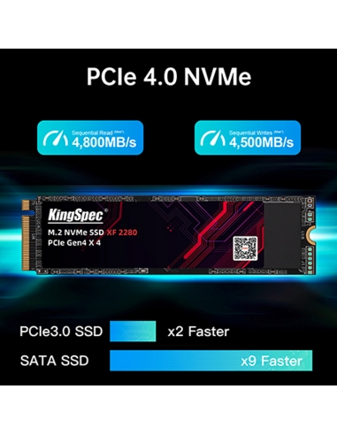 SSD M.2 NVME 2280 PCle Gen 4×4, NVMe 1.4 KingSpec 256Go XF-256GB (2280)