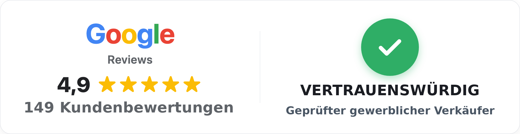 Google-Bewertungen 5 Sterne – Vertrauenswürdiger Shop, geprüfter gewerblicher Verkäufer